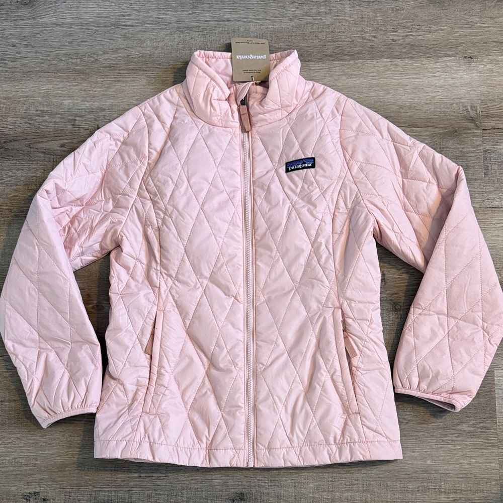 Patagonia Light Pink Quilted Nano Jacket for girls with Logo